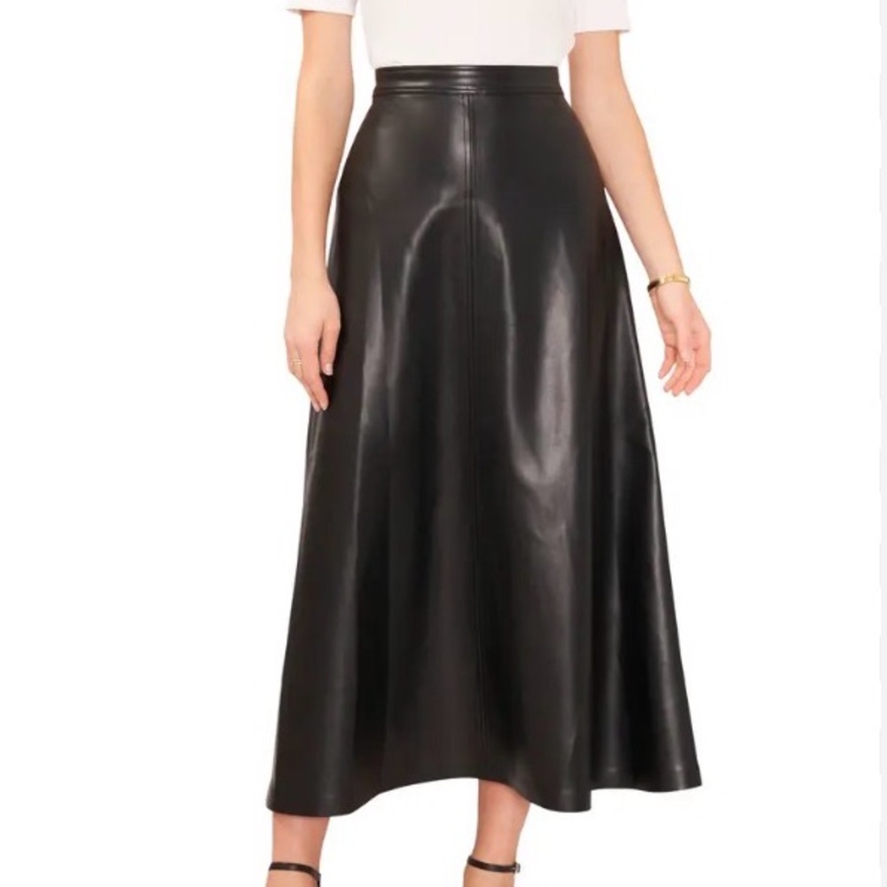 Vince Camuto Black Faux Leather A-Line Maxi Skirt Size M (NWT)